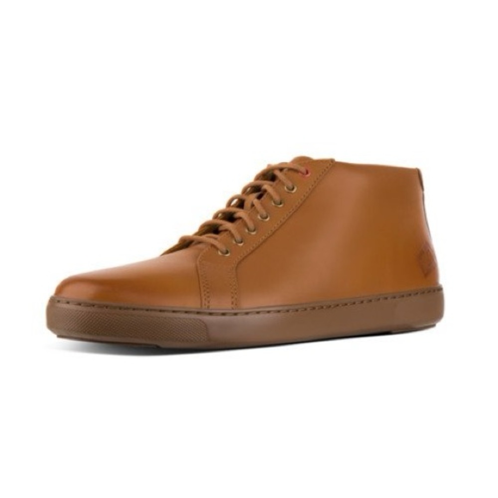 FitFlop MENS Andor Tumbled Leather High Top Lace Up Sneakers Tan Size 11